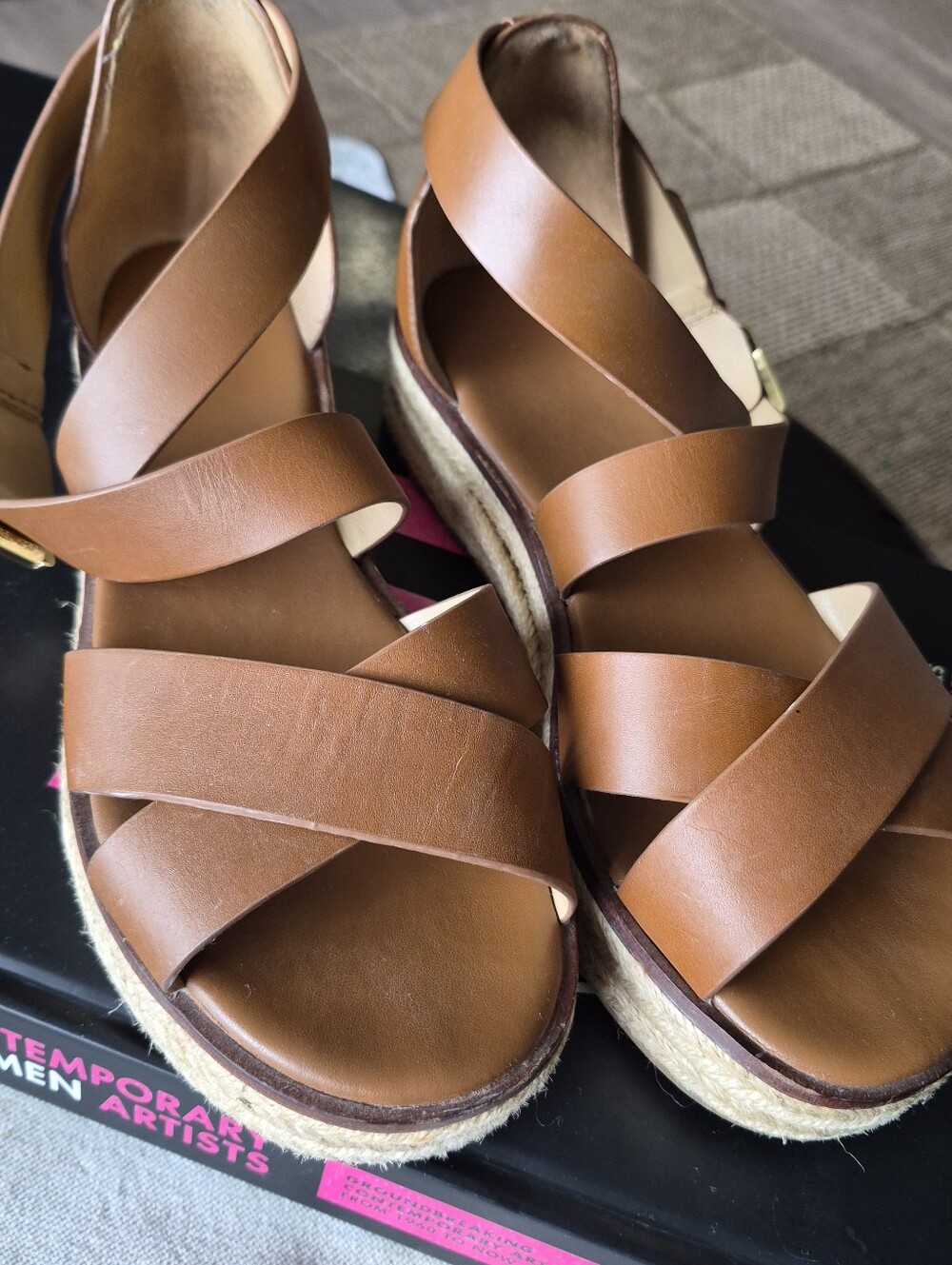 Michael Kors Brown Strappy Espadrille Platform Sandals